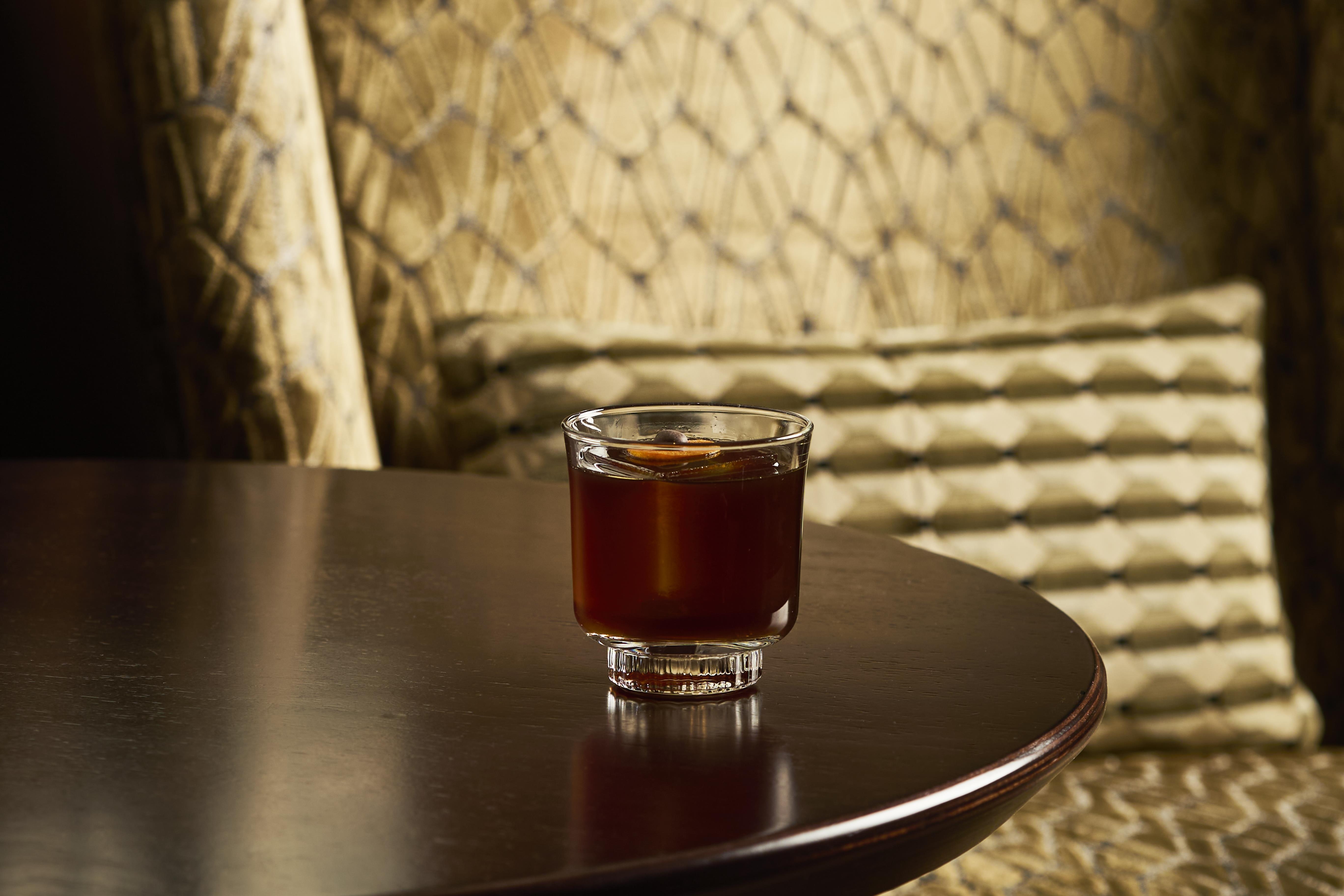 Old Fashioned cocktail served in Blue Fox The Bar at Kempinski Hotel Corvinus, Downtown Budapest